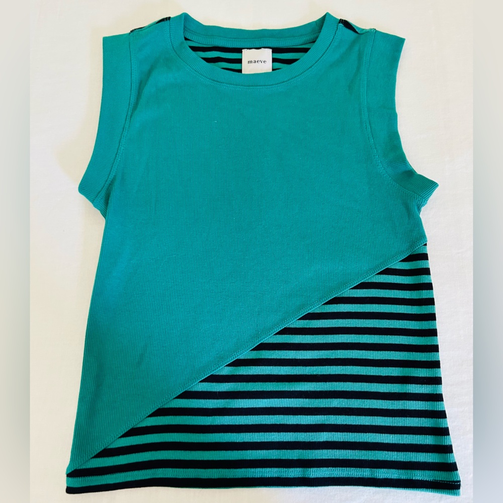 Maeve Anthropologie green stripe colorblock short sleeve tee XS